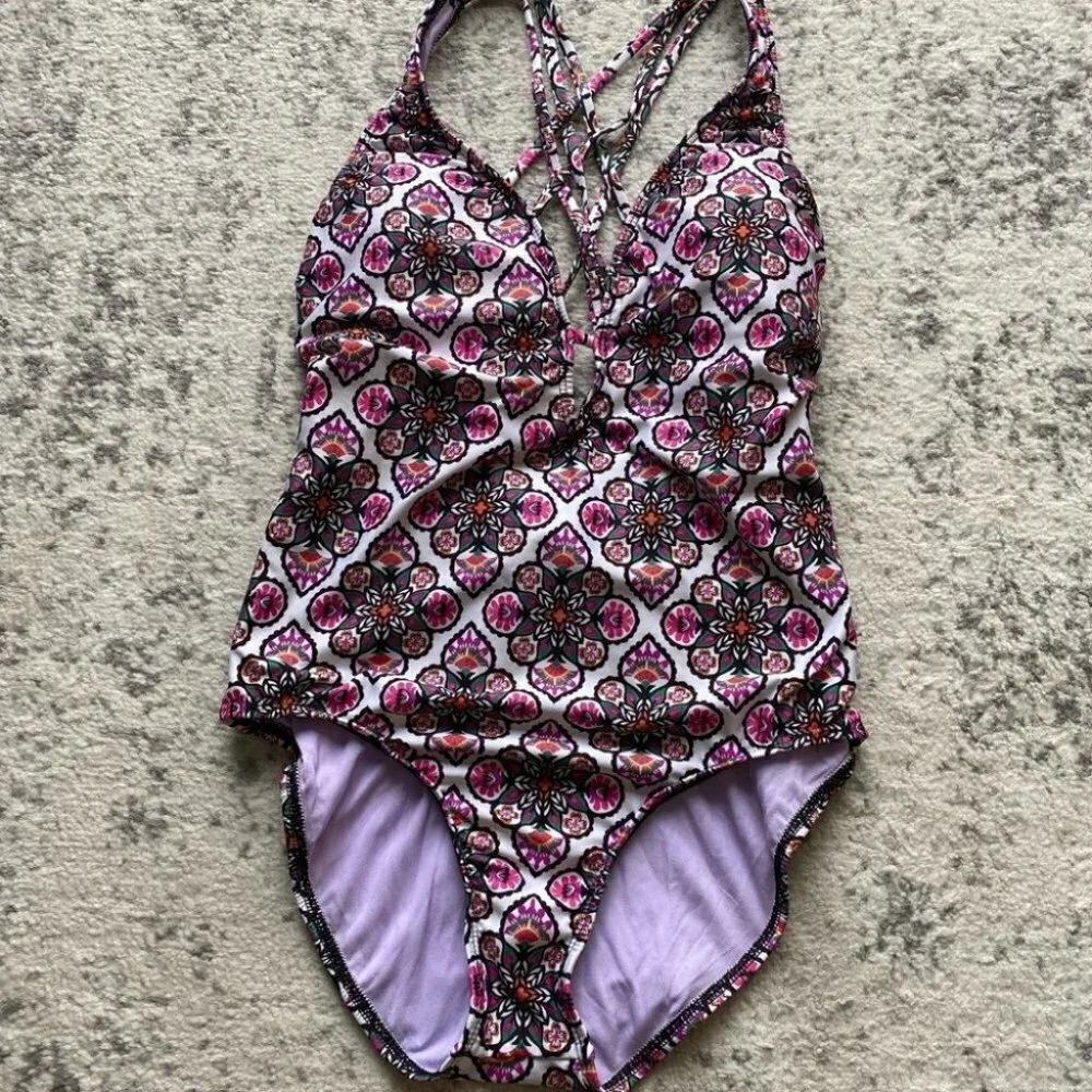 Athena one piece swimsuit bathing suit sexy cutout purple pink white 8